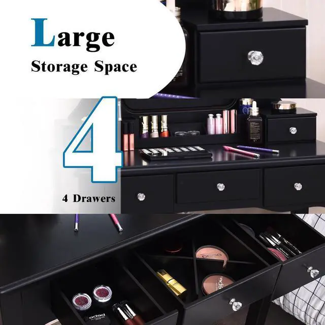 Alt view image 6 of 7 - Vanity Dressing Table Set  w/Removable Box &10 Dimmable Bulbs Touch Switch Black