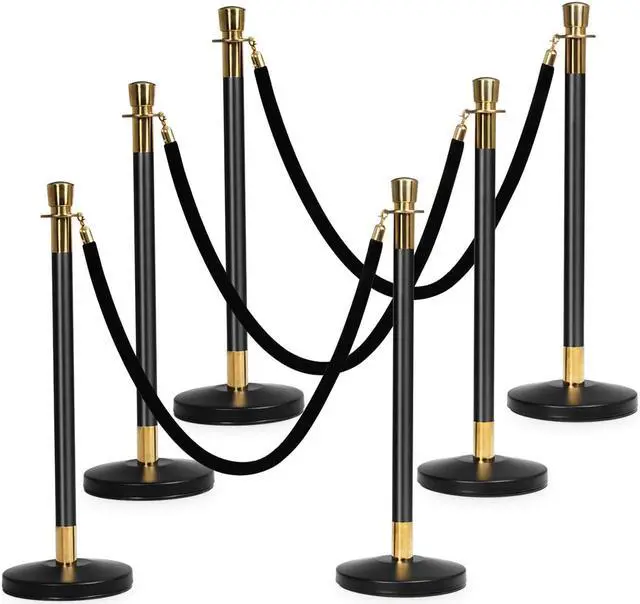 Main image of 6Pcs Stanchion Posts Queue Pole Retractable 3 Velvet Ropes Crowd Control Barrier