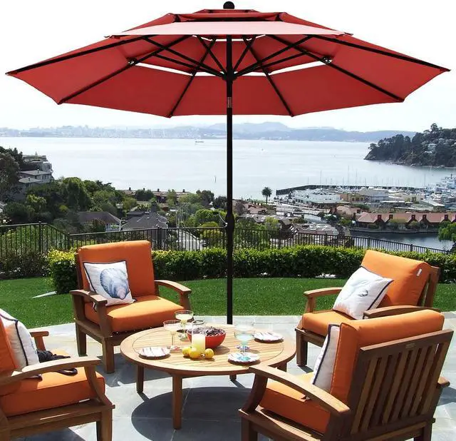 Alt view image 4 of 7 - 10ft 3 Tier Patio Market Umbrella Aluminum Sunshade Shelter Double Vent Burgundy