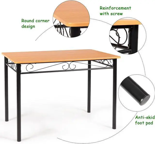 Alt view image 6 of 7 - 5 PC Dining Set Wood Metal Table and 4 Chairs Kitchen Breakfast Furniture New