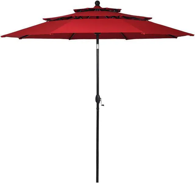 Main image of 10ft 3 Tier Patio Market Umbrella Aluminum Sunshade Shelter Double Vent Burgundy