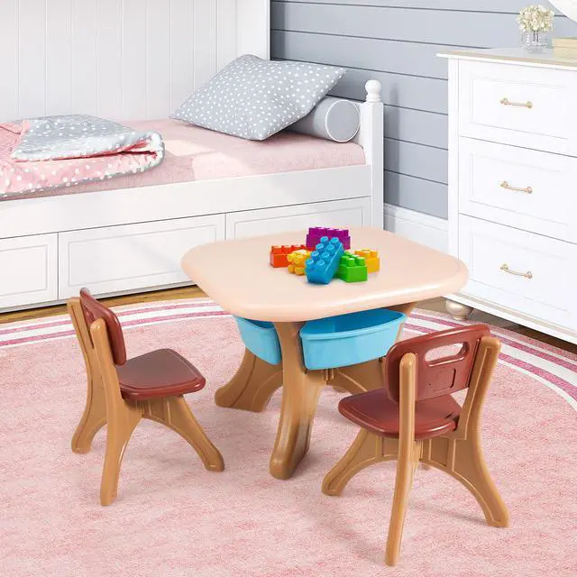 Alt view image 5 of 7 - Children Kids Activity Table & Chair Set Play Furniture W/Storage Indoor/Outdoor