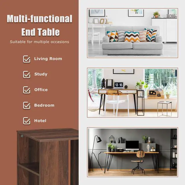 Alt view image 7 of 7 - Costway 2 PCS Nightstand Sofa Side End Table Bedside w/ Open Storage Shelves