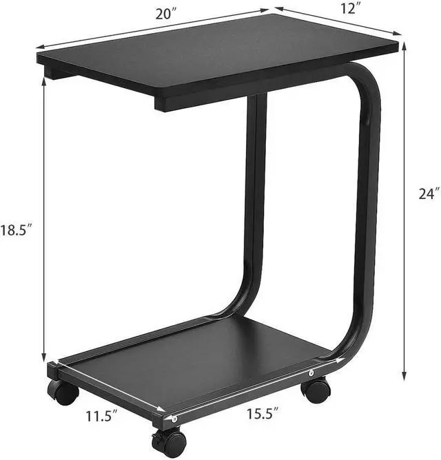 Alt view image 2 of 7 - Set of 2 Coffee Sofa Side End Table Snack Stand Rolling Over Bed Laptop PC Desk