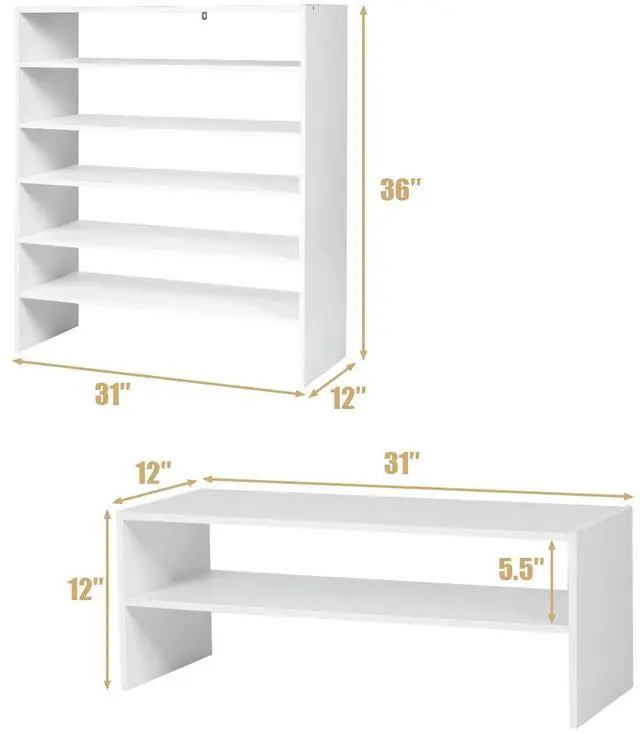 Alt view image 3 of 7 - Costway 3 PCS Stackable Shoe Rack 31-Inch Horizontal Organizer 2-tier StorageShelf White