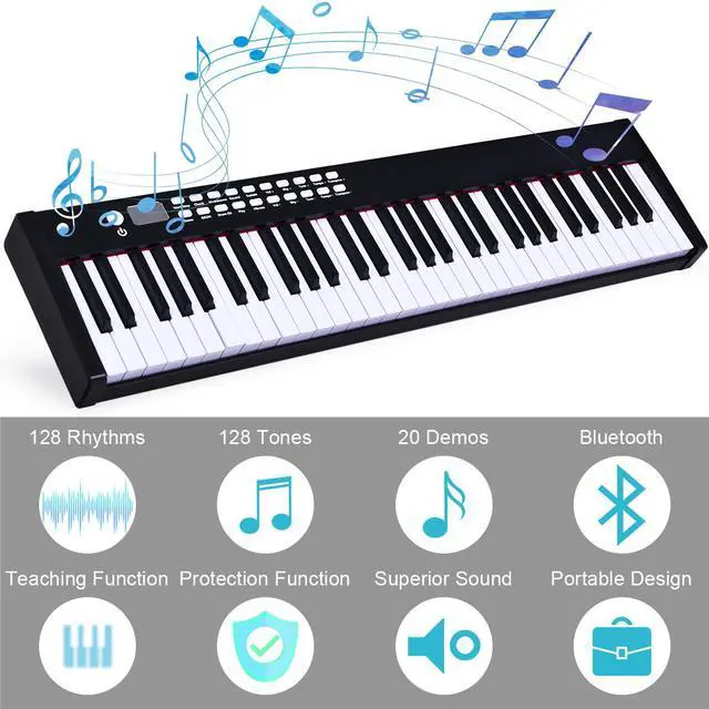 Alt view image 6 of 7 - BXII 61 Key Digital Piano MIDI Keyboard Touch sensitive w/ Bluetooth & MP3 Black