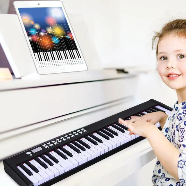 Alt view image 3 of 7 - BXII 61 Key Digital Piano MIDI Keyboard Touch sensitive w/ Bluetooth & MP3 Black
