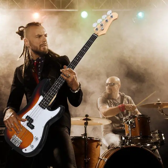 Alt view image 5 of 7 - Sonart Full Size Electric Bass Guitar 4 String with Strap Bag Amp Cord Yellow