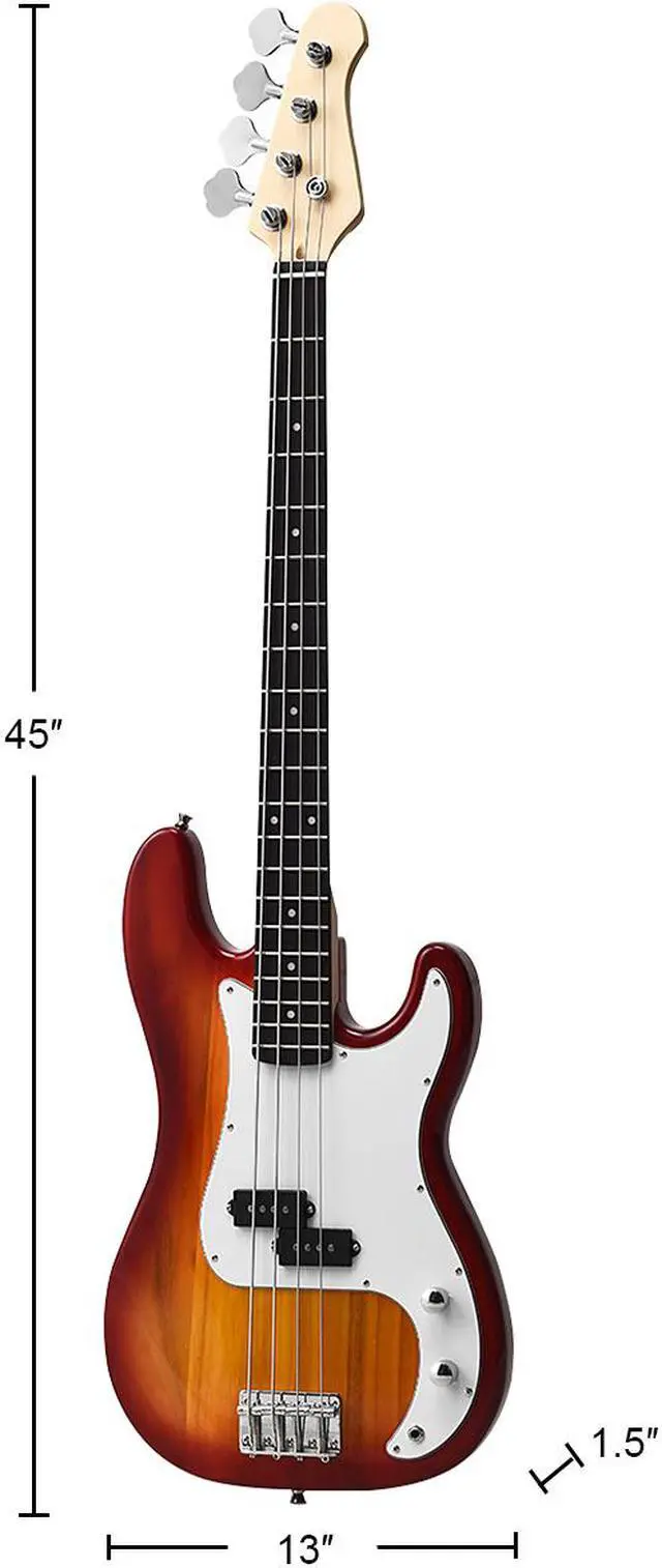 Alt view image 2 of 7 - Sonart Full Size Electric Bass Guitar 4 String w/ Strap Guitar Bag Amp Cord Red
