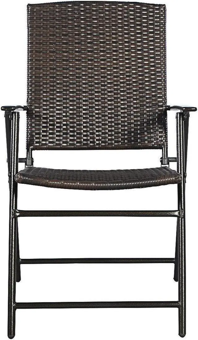 Alt view image 5 of 7 - 4 PCS Brown Folding Rattan Chair Furniture Outdoor Indoor Camping Garden Pool