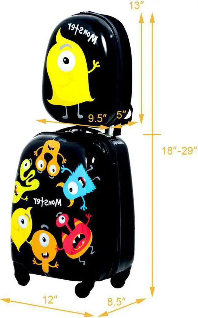 Alt view image 2 of 7 - 2PC Kids Luggage Set 12'' Backpack & 16'' Rolling Suitcase Travel ABS