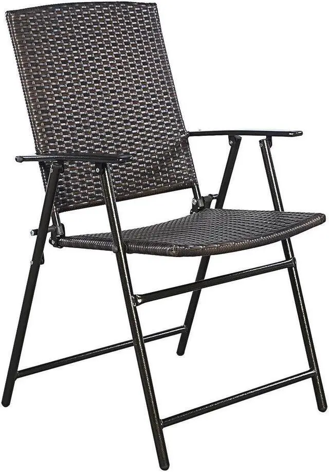 Alt view image 4 of 7 - 4 PCS Brown Folding Rattan Chair Furniture Outdoor Indoor Camping Garden Pool