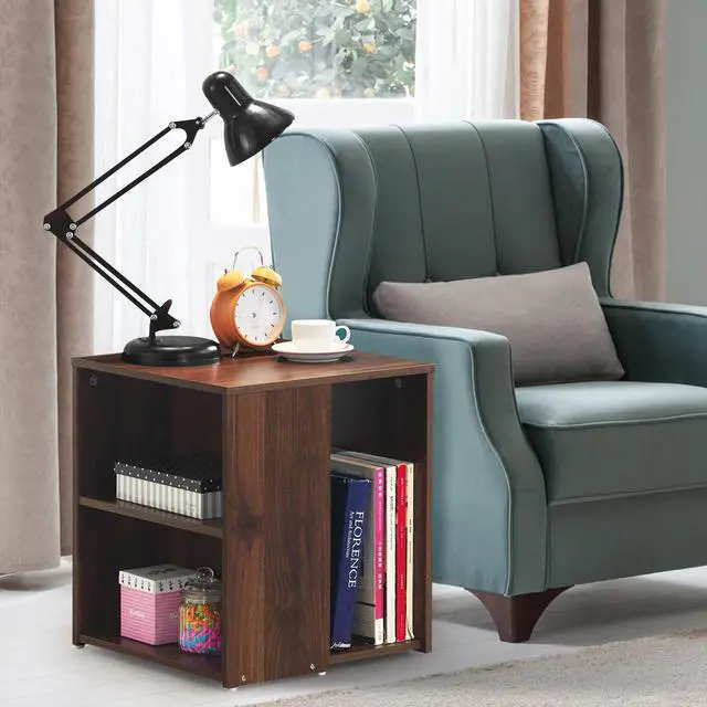 Alt view image 4 of 7 - Costway 2 PCS Nightstand Sofa Side End Table Bedside w/ Open Storage Shelves