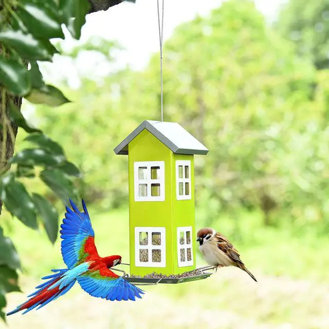Alt view image 2 of 7 - Outdoor Wild Bird Feeder Weatherproof House Design Garden Yard Decoration Green