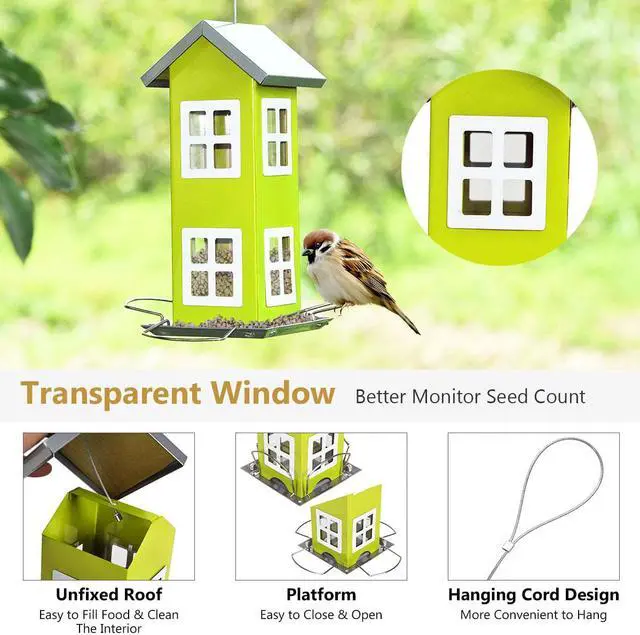 Alt view image 7 of 7 - Outdoor Wild Bird Feeder Weatherproof House Design Garden Yard Decoration Green