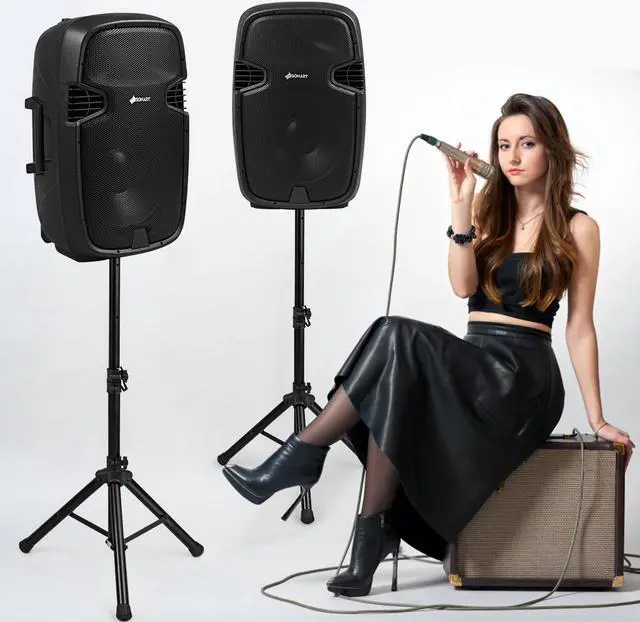 Alt view image 2 of 7 - Portable Dual 15'' 2-way 2000 W Powered Speakers w/ Bluetooth Stands & Controller