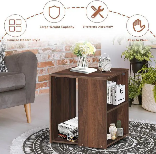 Alt view image 6 of 7 - Costway 2 PCS Nightstand Sofa Side End Table Bedside w/ Open Storage Shelves