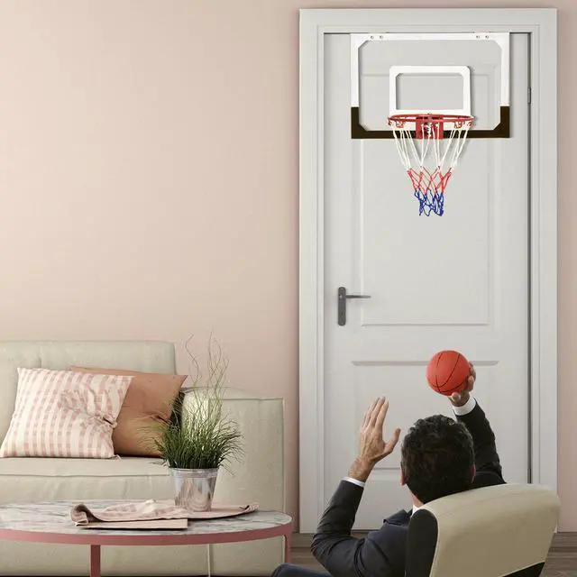 Alt view image 4 of 7 - Over-The-Door Mini Basketball Hoop Includes Basketball & Hand Pump 2 Nets  Indoor Sports