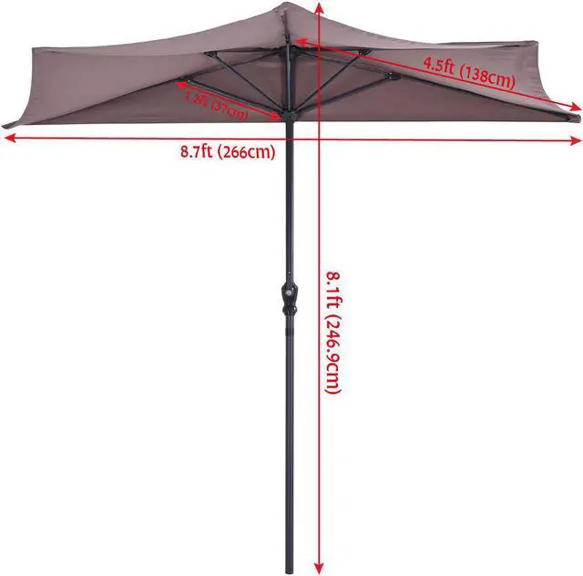 Alt view image 3 of 7 - 9Ft Half Round Umbrella Patio Bistro Wall Balcony Door Window Sun Shade Tan