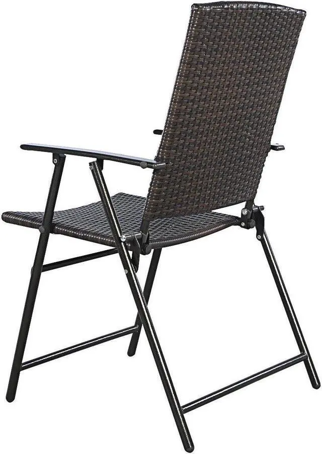 Alt view image 7 of 7 - 4 PCS Brown Folding Rattan Chair Furniture Outdoor Indoor Camping Garden Pool