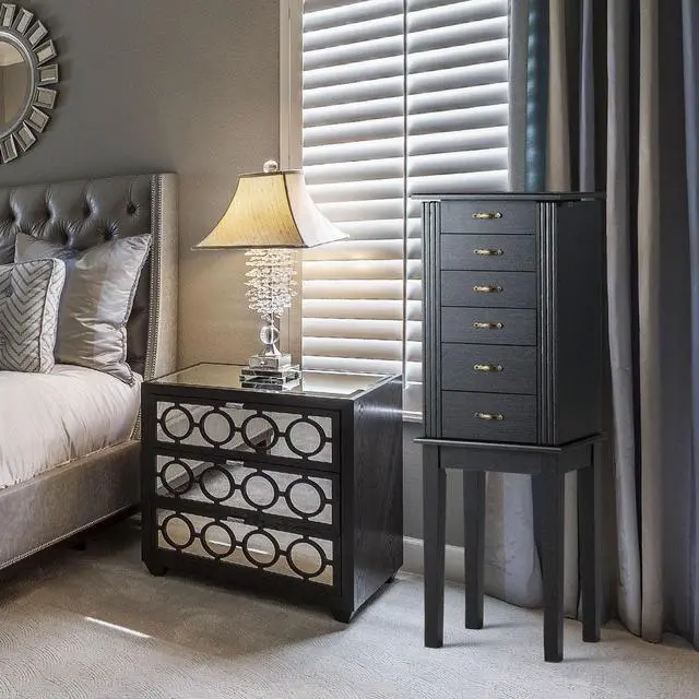 Alt view image 5 of 7 - Jewelry Armoire Chest Cabinet Stand Storage Organizer w/ 5 Drawers & Flip Mirror