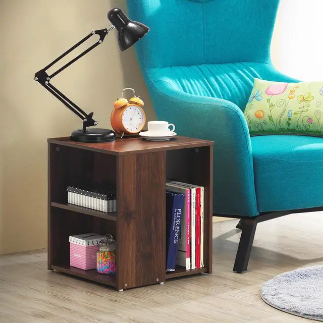Alt view image 3 of 7 - Costway 2 PCS Nightstand Sofa Side End Table Bedside w/ Open Storage Shelves