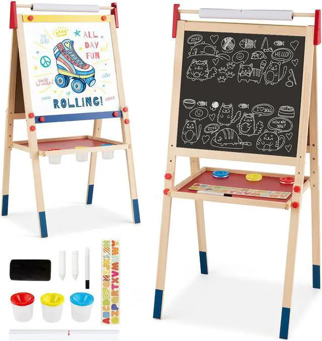 Main image of Costway All-in-One Wooden Kid's Art Easel Height Adjustable Paper Roll