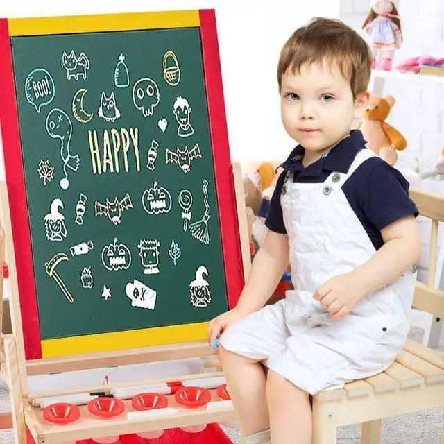 Alt view image 4 of 7 - Costway Flip-Over Double-Sided Kids Art Easel Paper Roll Storage Bins
