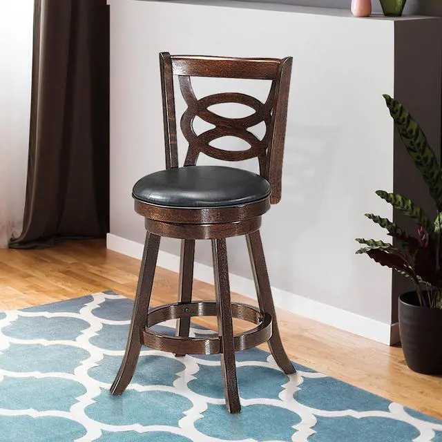 Alt view image 5 of 6 - Costway Swivel Stool 24'' Counter Height Upholstered Dining Chair Home Kitchen Espresso