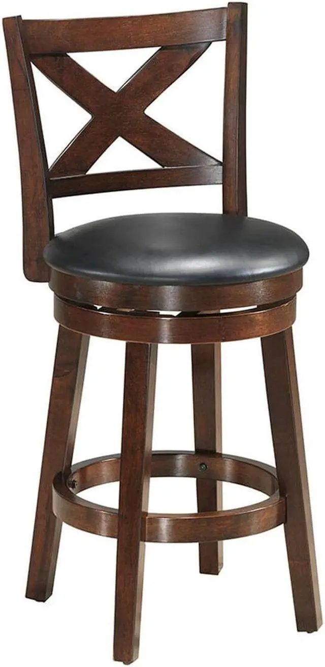 Alt view image 6 of 7 - Costway Set of 2 Bar Stools 24'' Height Wooden Swivel Backed Dining Chair Home Kitchen Cross Back