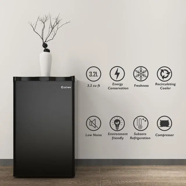 Alt view image 9 of 14 - Costway 3.2 Cu.Ft. Compact Refrigerator Mini Dorm Small Fridge Freezer Reversible Door