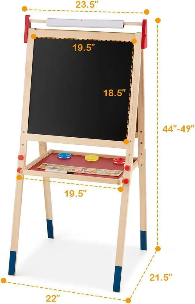 Alt view image 3 of 7 - Costway All-in-One Wooden Kid's Art Easel Height Adjustable Paper Roll