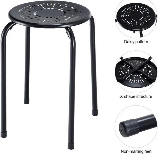 Alt view image 5 of 7 - Costway Set of 6 Stackable Metal Stool Set Daisy Backless Round Top Kitchen Black