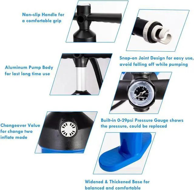 Alt view image 5 of 7 - Goplus SUP Hand Pump Max 29 PSI Double Action Manual inflation High Pressure with Gauge