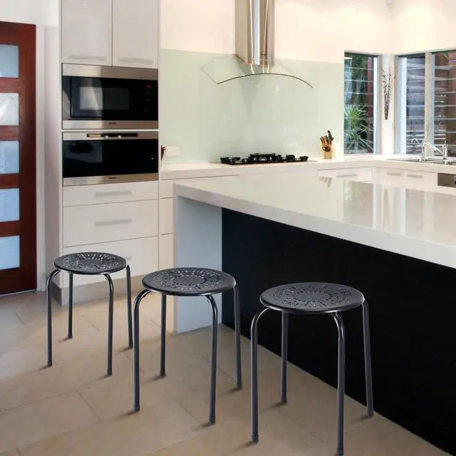 Alt view image 4 of 7 - Costway Set of 6 Stackable Metal Stool Set Daisy Backless Round Top Kitchen Black