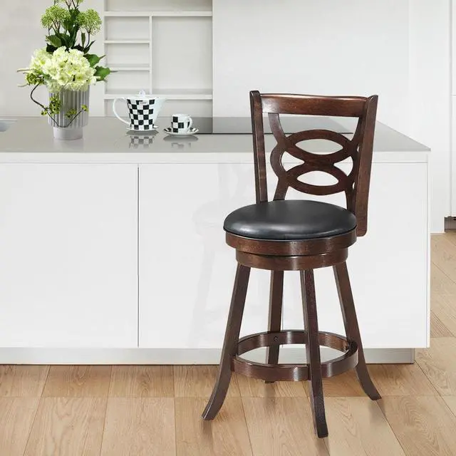 Alt view image 3 of 6 - Costway Swivel Stool 24'' Counter Height Upholstered Dining Chair Home Kitchen Espresso
