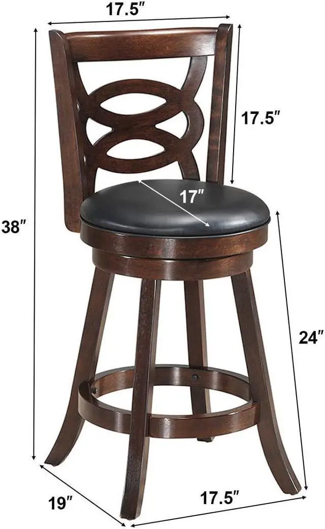 Alt view image 2 of 6 - Costway Swivel Stool 24'' Counter Height Upholstered Dining Chair Home Kitchen Espresso