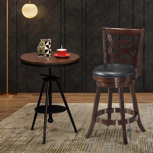 Alt view image 4 of 6 - Costway Swivel Stool 24'' Counter Height Upholstered Dining Chair Home Kitchen Espresso