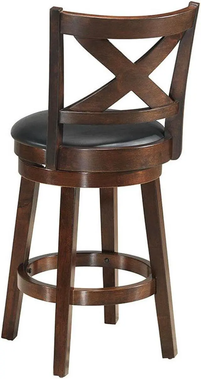 Alt view image 7 of 7 - Costway Set of 2 Bar Stools 24'' Height Wooden Swivel Backed Dining Chair Home Kitchen Cross Back