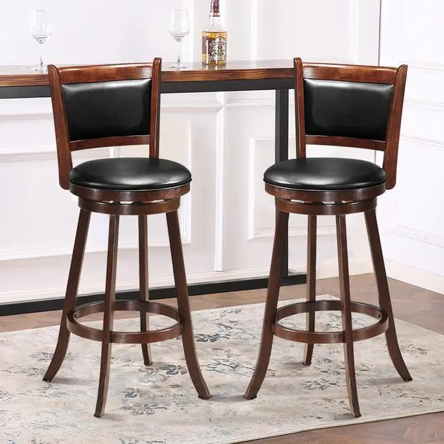 Alt view image 12 of 14 - Costway Set of 2 29'' Swivel Bar Height Stool Wood Dining Chair Upholstered Seat Panel Back Espresso
