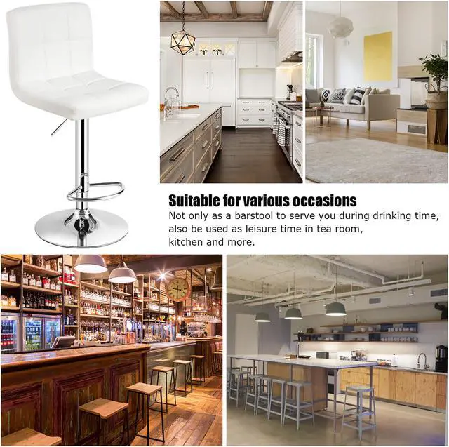 Alt view image 6 of 6 - Costway Adjustable Armless Bar Stool Swivel Kitchen Counter Bar Chair PU Leather White Mid Back