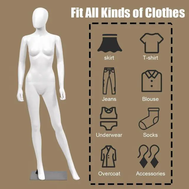 Alt view image 6 of 7 - Costway Female Mannequin Egghead Plastic Full Body Dress Form Display