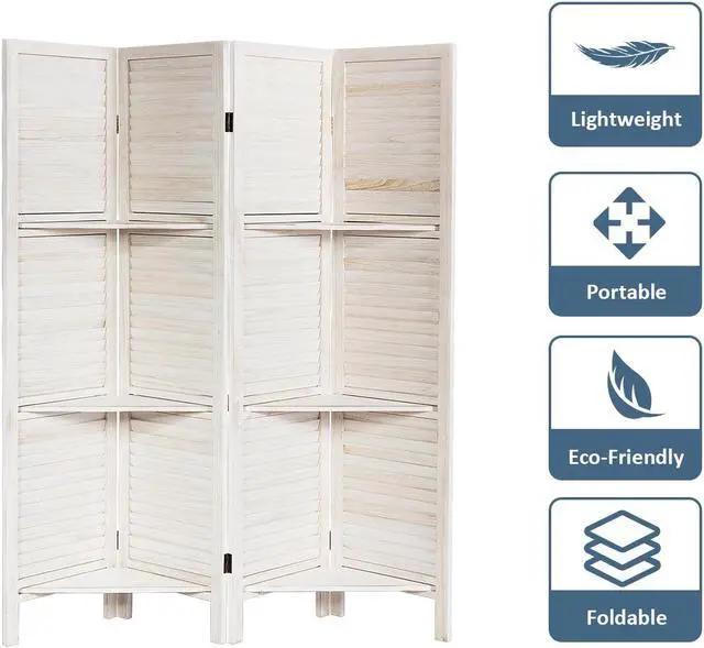 Alt view image 5 of 7 - Costway 4 Panel Folding Room Divider Screen W/3 Display Shelves 5.6 Ft Tall