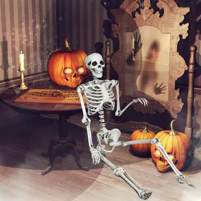 Main image of Costway 5.4ft Halloween Christmas Skeleton Life Size Realistic Full Body Hanging with Movable Joints 63 Inches