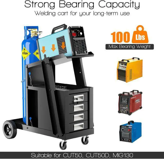 Alt view image 6 of 7 - Costway 4 Drawer Cabinet Welding Welder Cart Plasma Cutter Tank Storage MIG TIG ARC