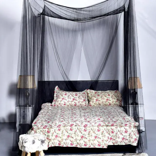 Alt view image 7 of 7 - 4 Corner Post Bed Canopy Mosquito Net Full Queen King Size Netting Bedding Black