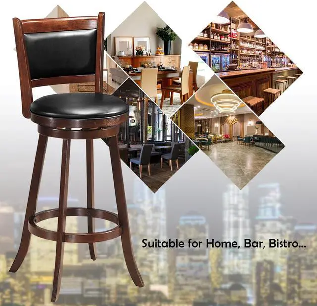 Alt view image 13 of 14 - Costway Set of 2 29'' Swivel Bar Height Stool Wood Dining Chair Upholstered Seat Panel Back Espresso