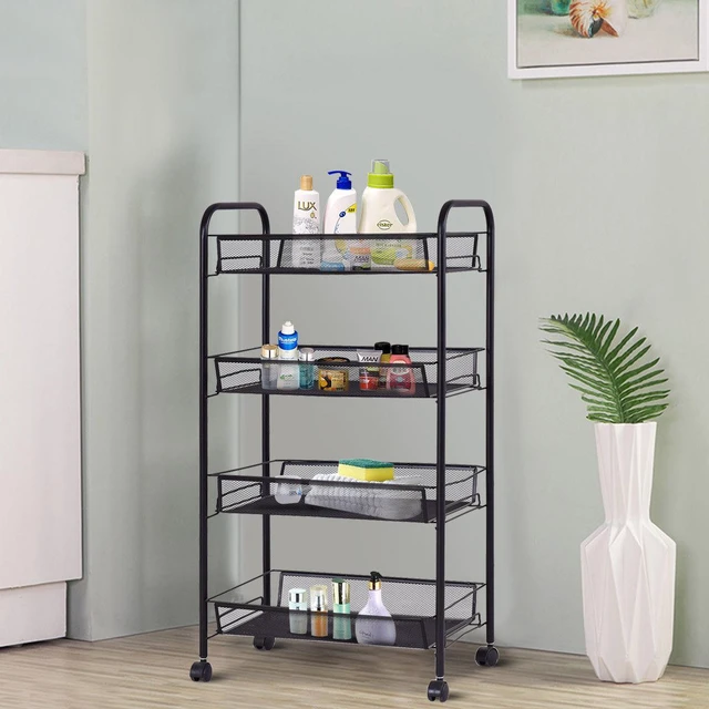 Costway 4 Tier Storage Rack Trolley Cart Home Kitchen Organizer Utility ...