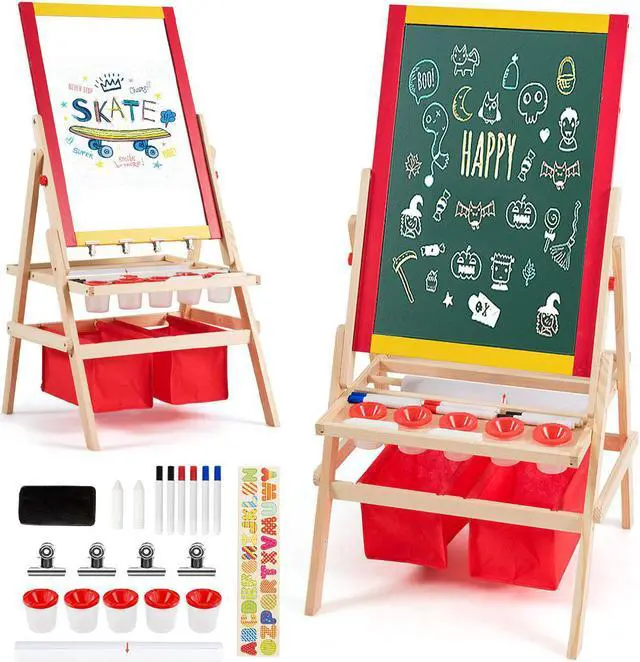 Main image of Costway Flip-Over Double-Sided Kids Art Easel Paper Roll Storage Bins
