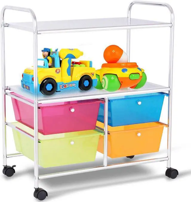 Alt view image 6 of 7 - Costway 4 Multifunctional Drawers Rolling Storage Cart Rack Shelves Shelf Home Office